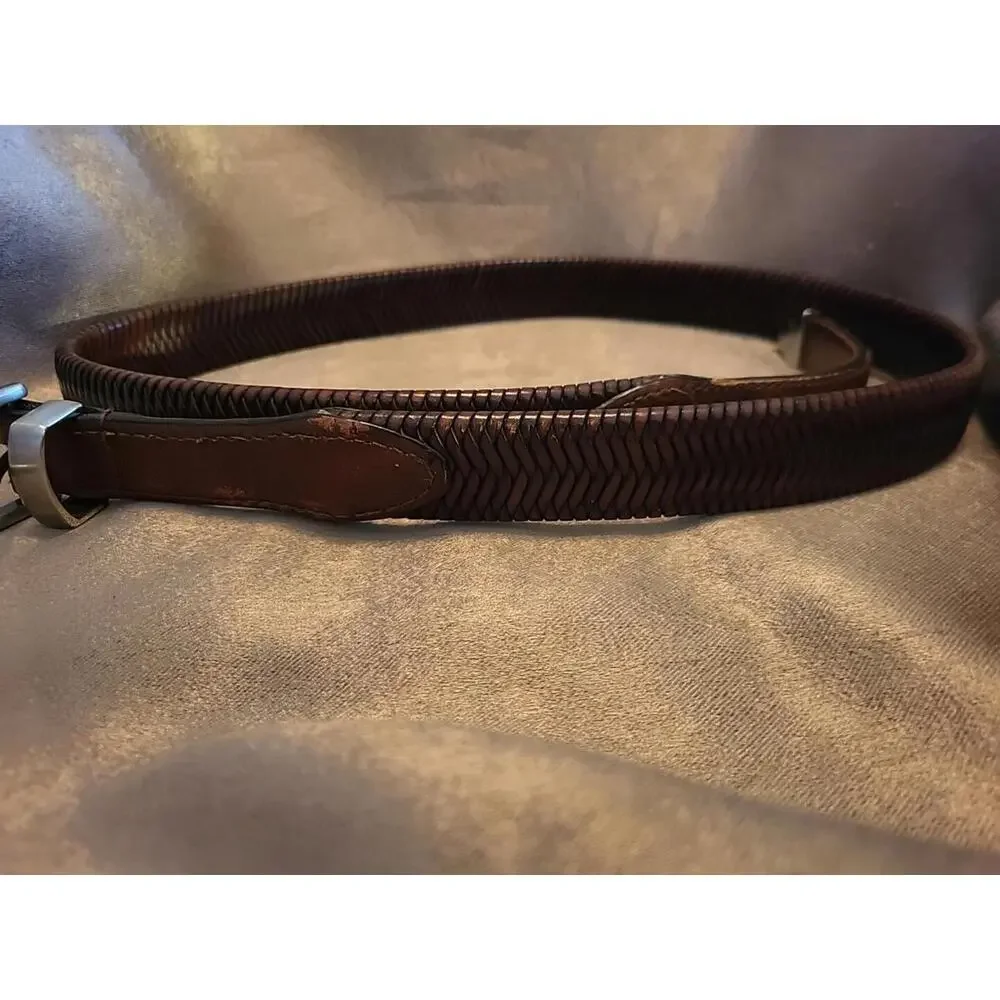 Brown Fishbone Leather Belt L42 x W1-1/4